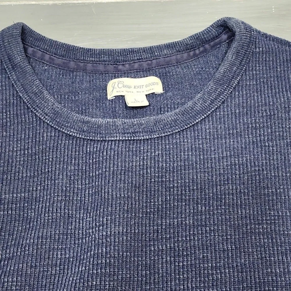 J.‎ Crew Knit Goods Mens Blue Waffle Knit Long Sleeve Crewneck Shirt Large